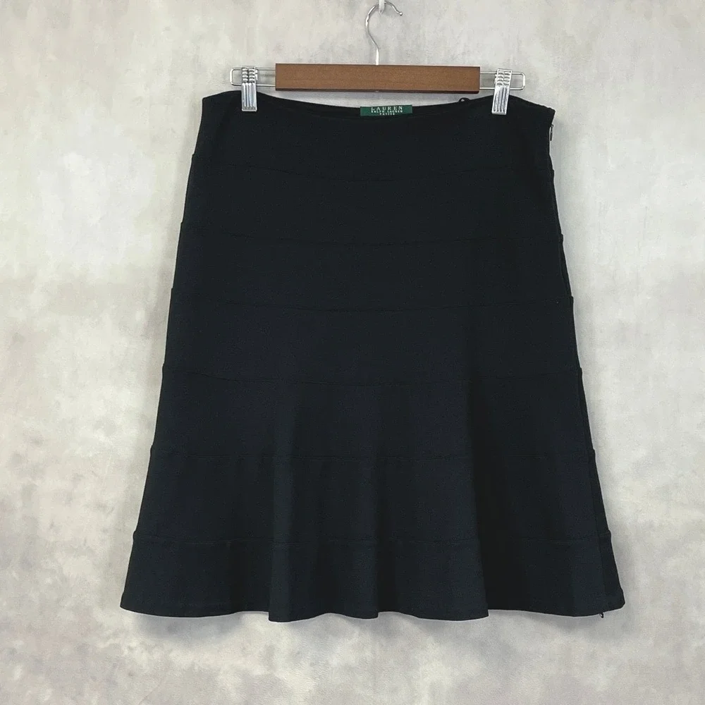Ralph Lauren LRL Skirt Women 6P Black Tiered Stretch Flared Minimal Preppy Luxe - Picture 11 of 11